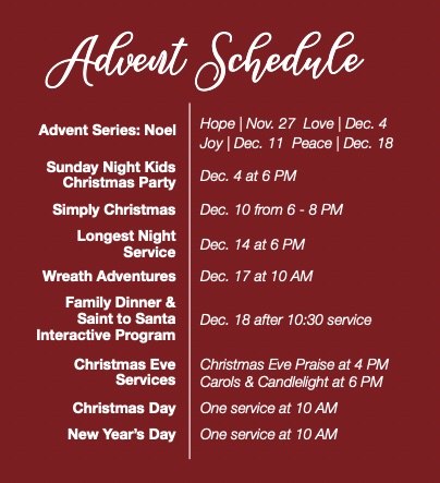 Advent Schedule - CCWC